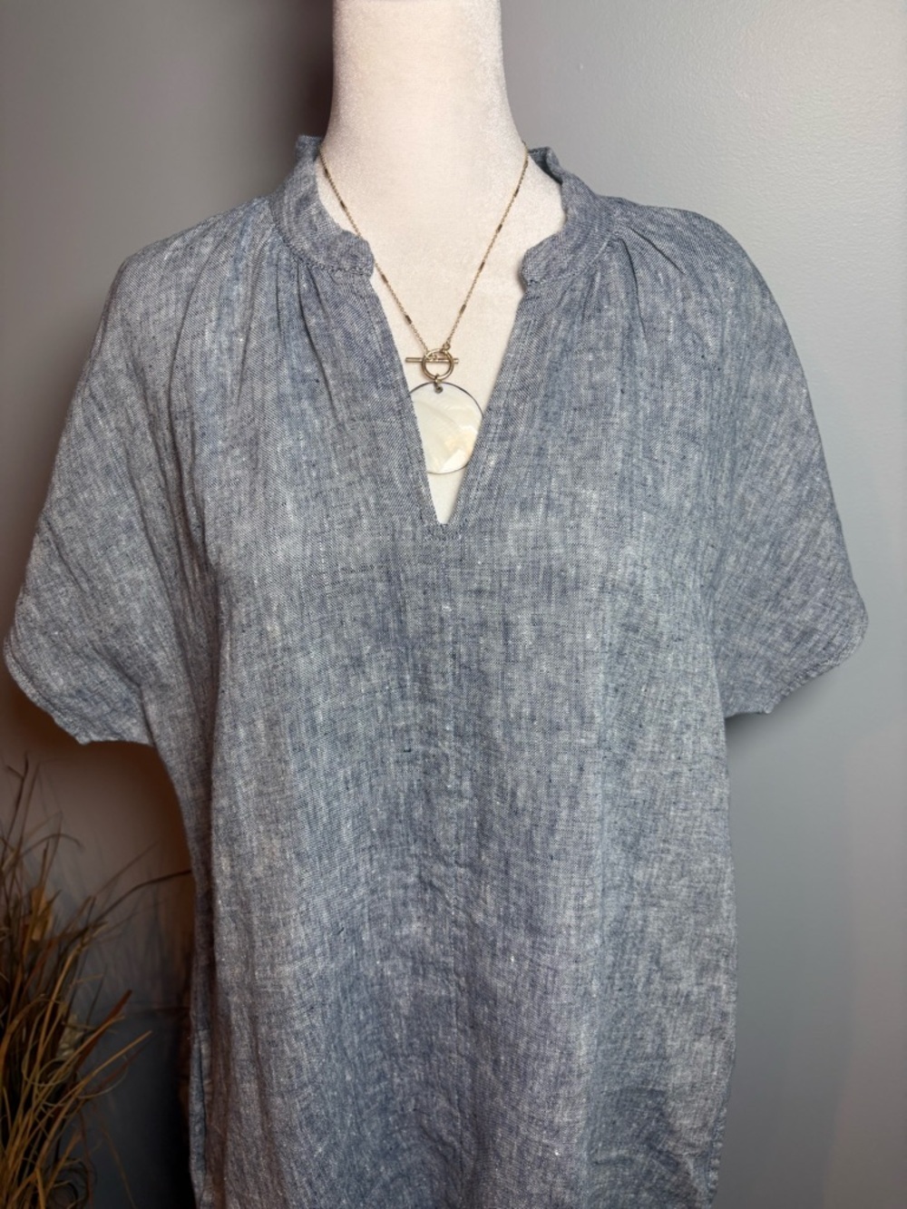 Lands’ End Linen Dress NWT Blue Chambray Petite M | Pockets! - Picture 2 of 10